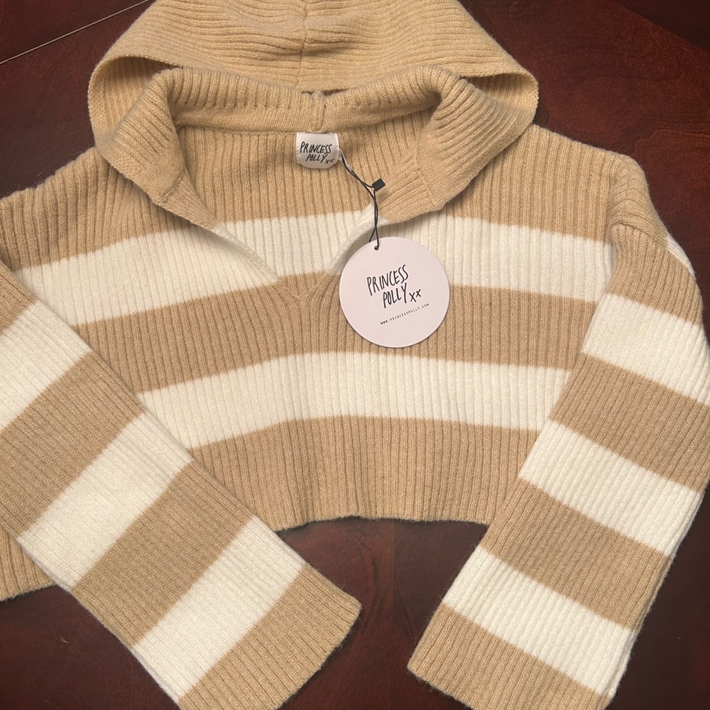 Princess Polly cropped hoodie striped sweater.
